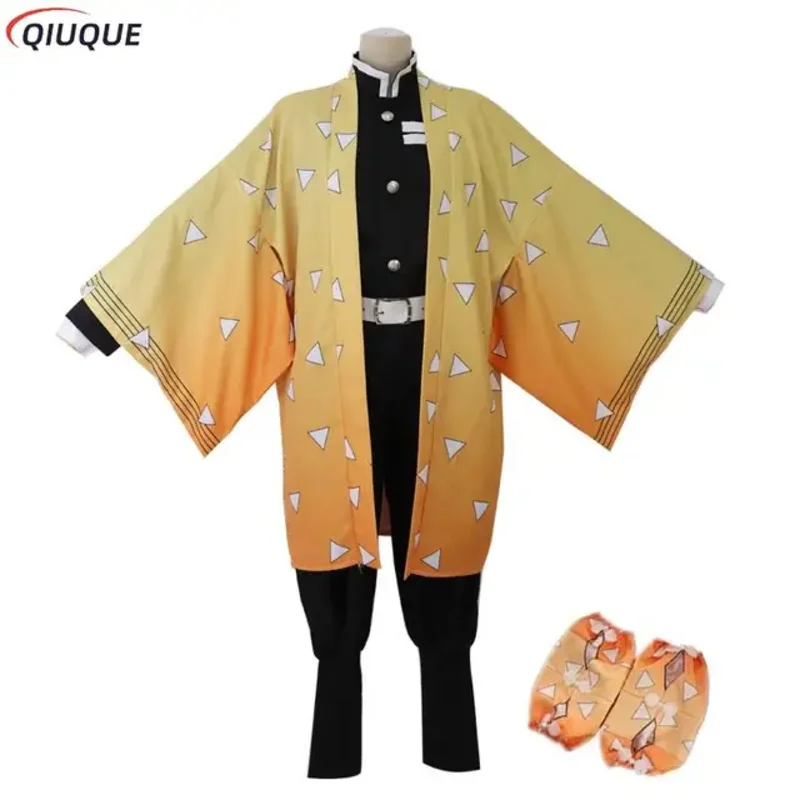 Agatsuma Zenitsu Cosplay Costume Wig Children Adult Kimono Cloak Uniforms Women Men Girls Boys Halloween Carnival Party Outfits