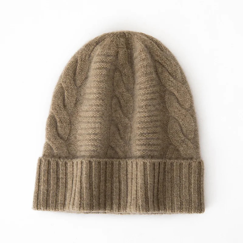 

New Winter 100% Cashmere Knitted Headwear Women's Warm Soft Hat High Quality Solid Color Cashmere Leisure Outdoor Hat