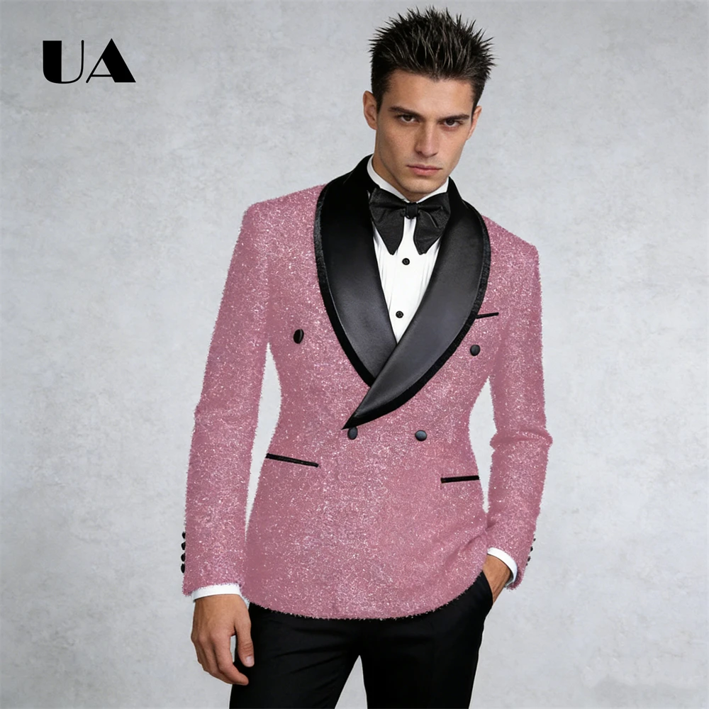 

Big & Tall Men‘s 2 Piece Suit Glitter Extended Sizes Formal Wear Men's Wedding Suit Double Breasted Prom Suit Attire Shawl Neck