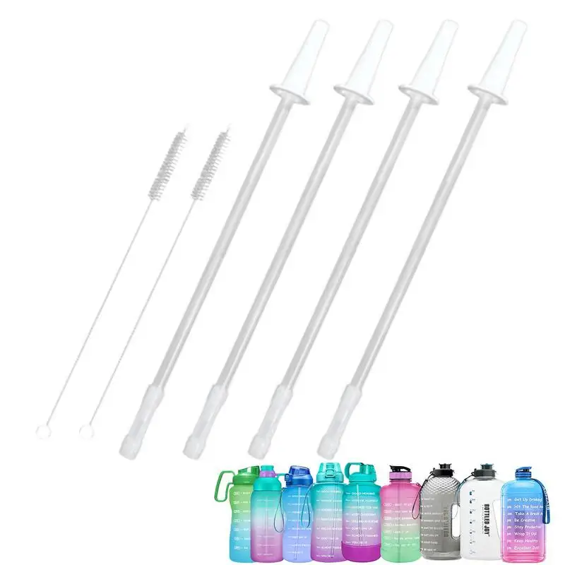 Water Bottle Straw Replacement Reusable Straws For 1/Half Gallon Water Bottle With 2 Cleaning Brushes 4 Cuttable Straws  ﻿