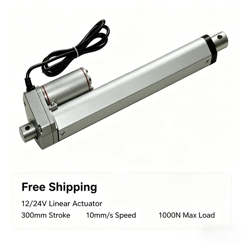 

12V Linear Actuator 12inch 300mm Stroke 1000N Max Load 100KGS with 10mm/s Speed DC Motor - Free Shipping