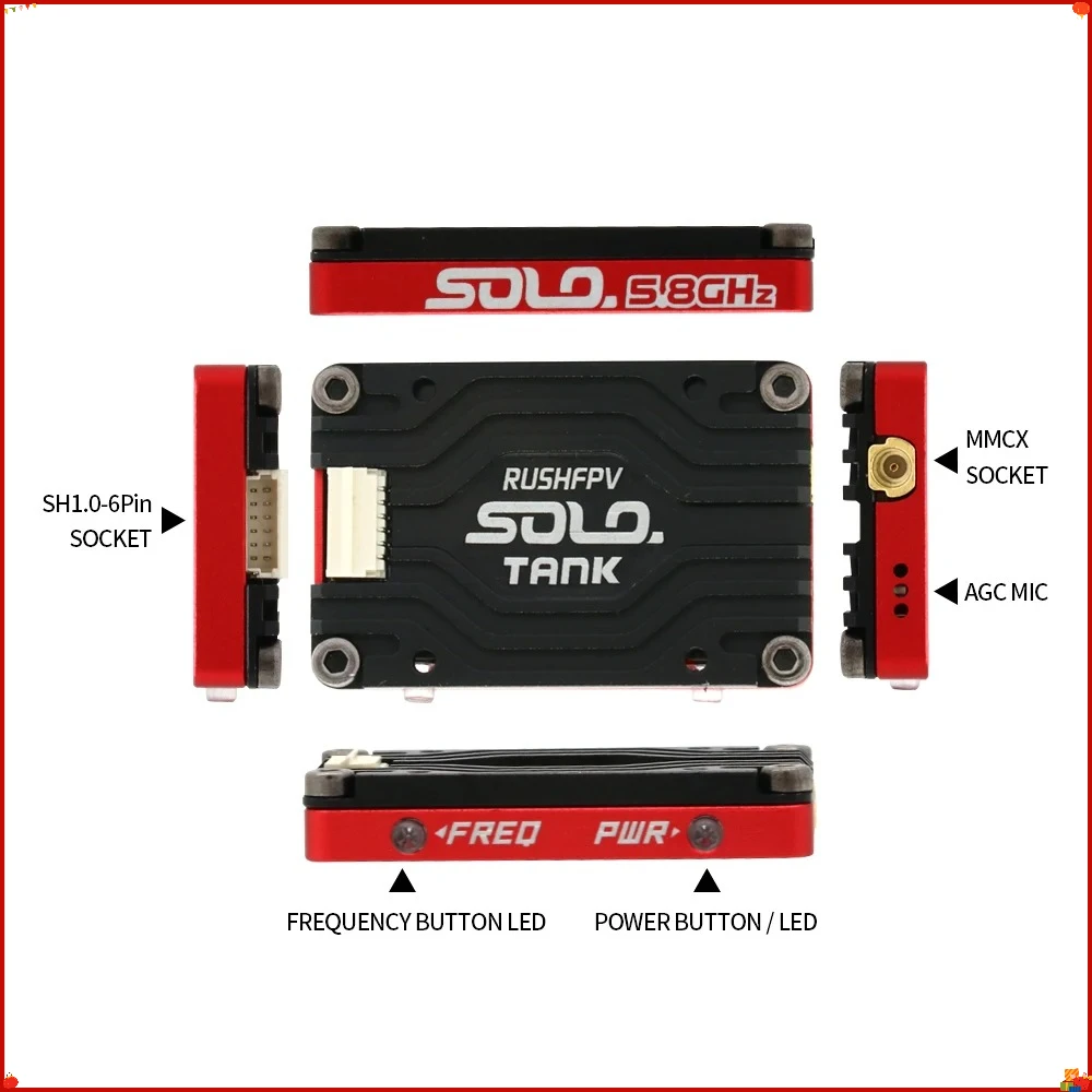 

RUSH Solo Tank 5.8G VTX Video Transmitter CNC shell 1.6W High Power Built-in Microphone Heat Dissipation Structure For RC FPV