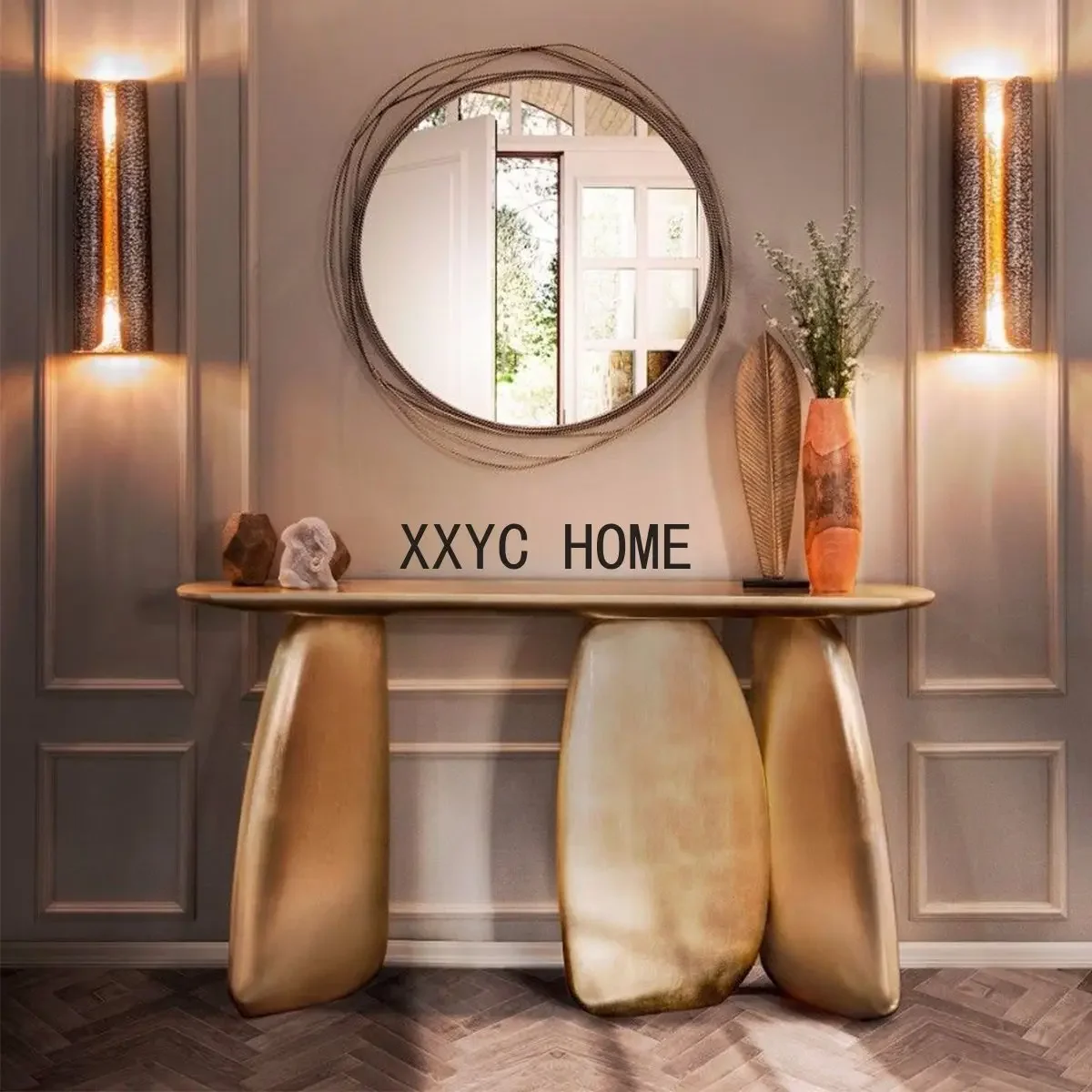 

Самый популярный деревянный консольный столик Golden Leaf 2022. Роскошный дизайнерский консольный столик для домашнего использования.