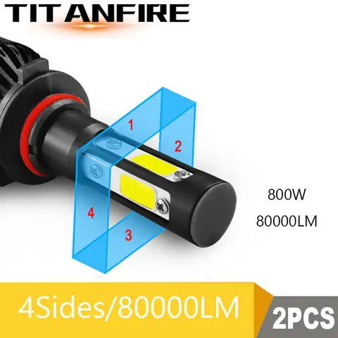 TF30 New 4 Side Lumens COB 800W 80000lm H4 Hi lo H7 H11 9005 9006 Car LED Headlight Bulbs Auto Led Headlamp LED C6 Light 12v 24v