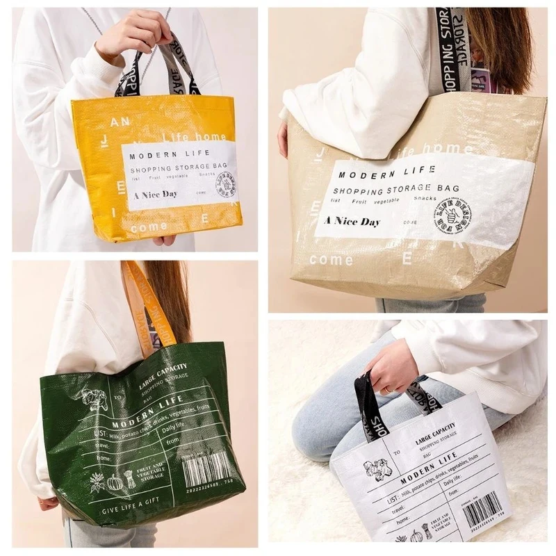 Large-capacity Waterproof Supermarket Grocery Shopping One-shoulder Portable PP Woven Shopping Bag for Retail Stores, Boutique