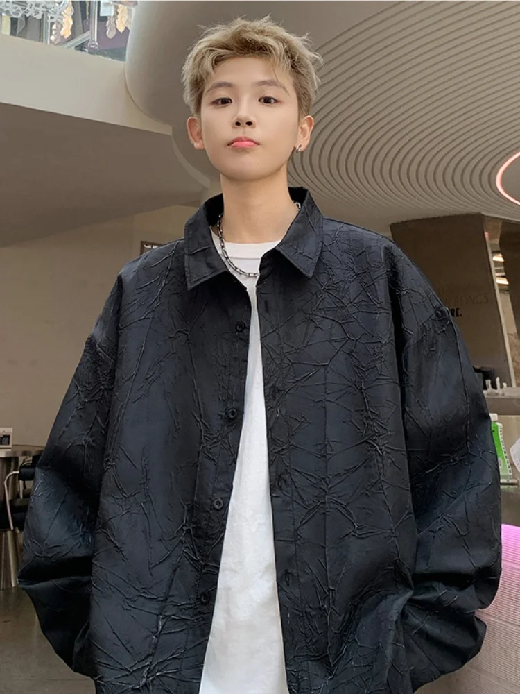 

Men's Long Sve irt Casual Craed Design Pred Pleat Spring New Sle American Retro Sle Outerwear Casual irt