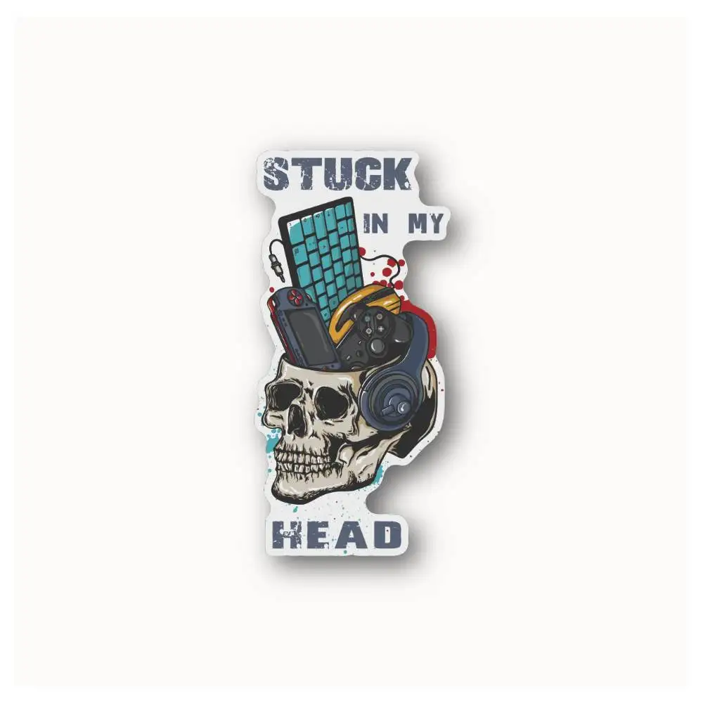 Gamer Stuck In My Head Skull Waterproof Stickers For Decorating Car Windows Motorcycles And Computers.