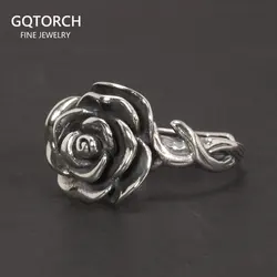 Vintage Thai Silver Cubic Rose Rings 100% Genuine 925 Sterling Silver Party Flowers Rings For Women Floral Elegant Jewelry