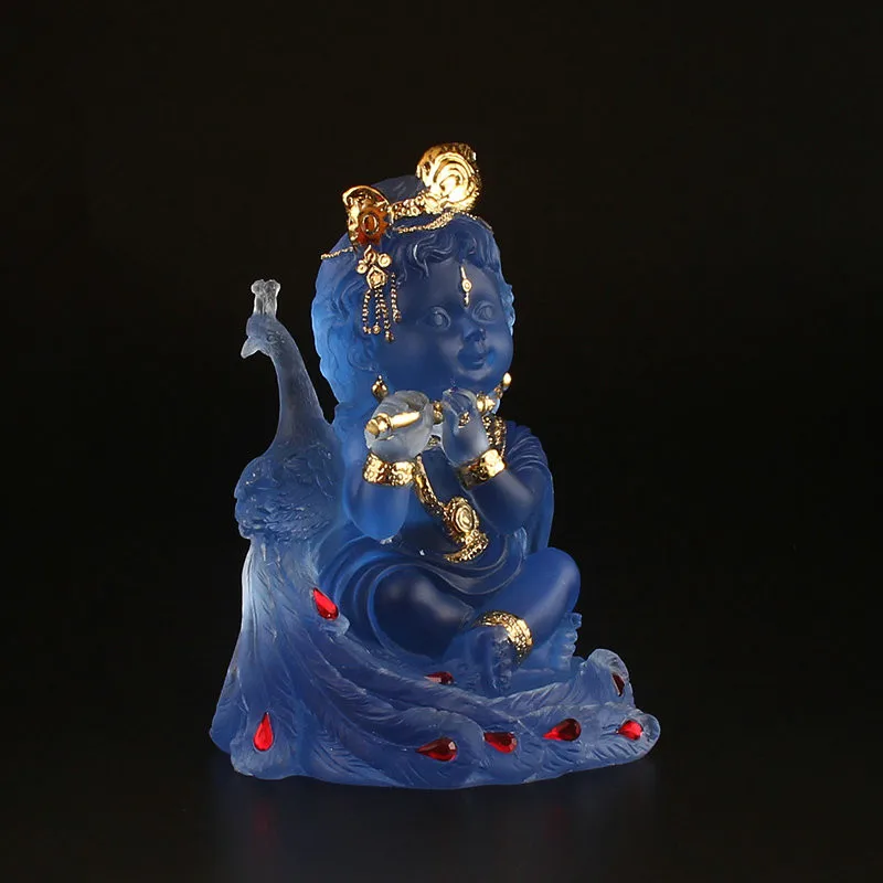 15cm Blue Sitting Buddha Statue,Artificial Resin Sweeping Demon Lotus Base Mascot Home Putting Decoration