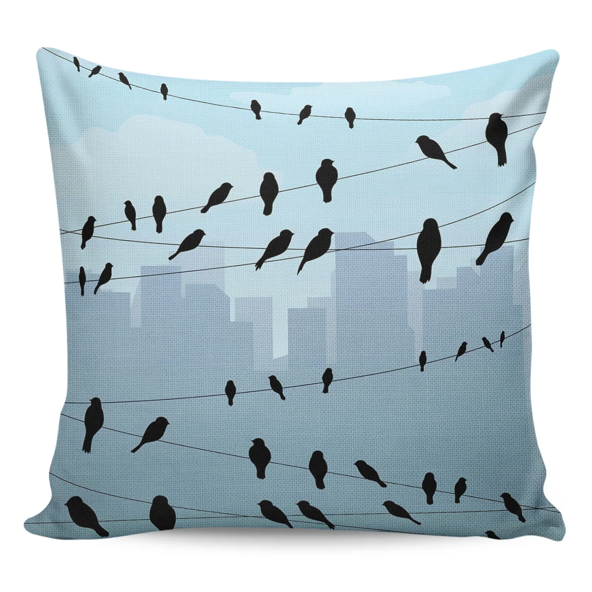 2/4PCS Waterproof Pillow Cover Birds City Silhouettes Square Throw Pillowcase Home Decorations Home Sofa Cushion Cover