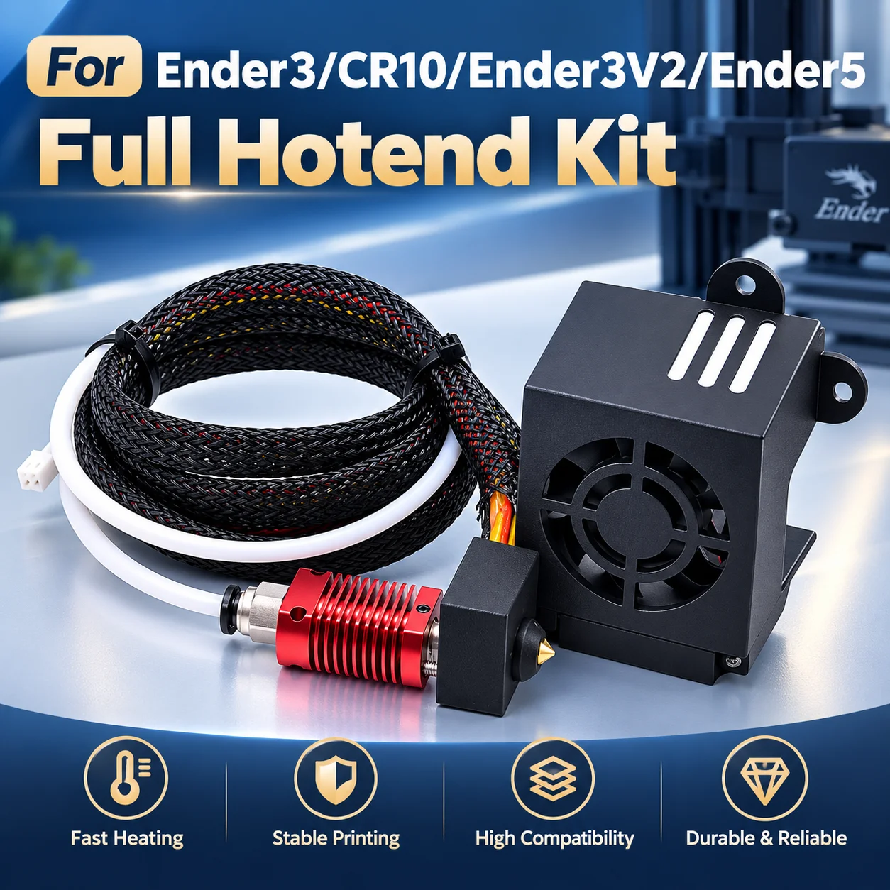 Ender-3/CR-10/Ender 5/Ender 3V2 Full Assembled Hotend With 4010 Fan 12V/24V 40W Hot End Nozzle Kit For Ender-3/CR-10 3D Printer