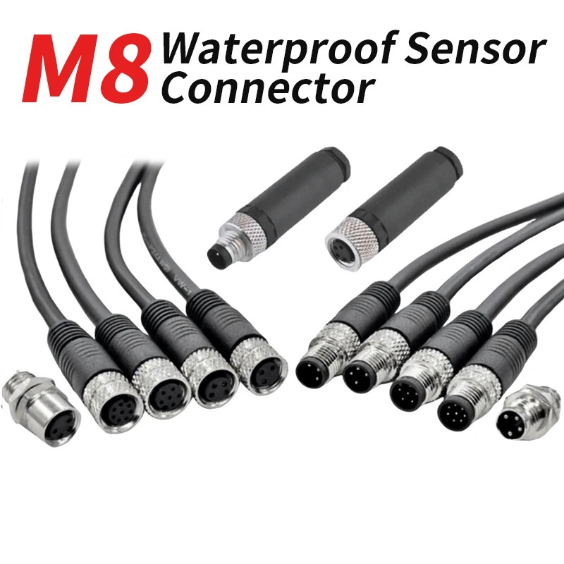 Industrial M8 3Pin 4Pin Sensor Connector Cable Waterproof Male to Female Extension Wire 5 6 8 core Plug Adapter PVC Shield Line