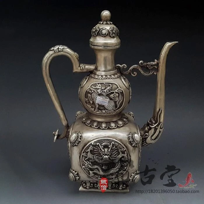 Antique Bronze Ware, White Copper, Brass, Silver Plated Water Teapot, Tea Pot Ornaments, Large Dragon Teapot, Decorative Gifts,