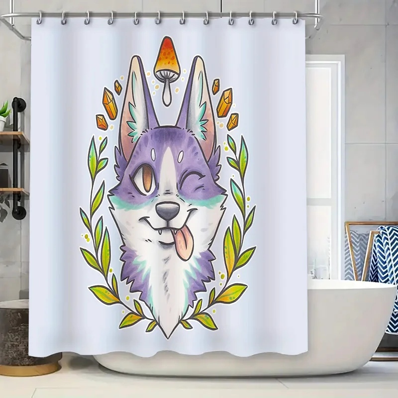 Cute Husky Dog Shower Curtain Floral Pattern Bathroom Decor Washable Waterproof Home Decor Artistic Pet Lover Gift Unique Design