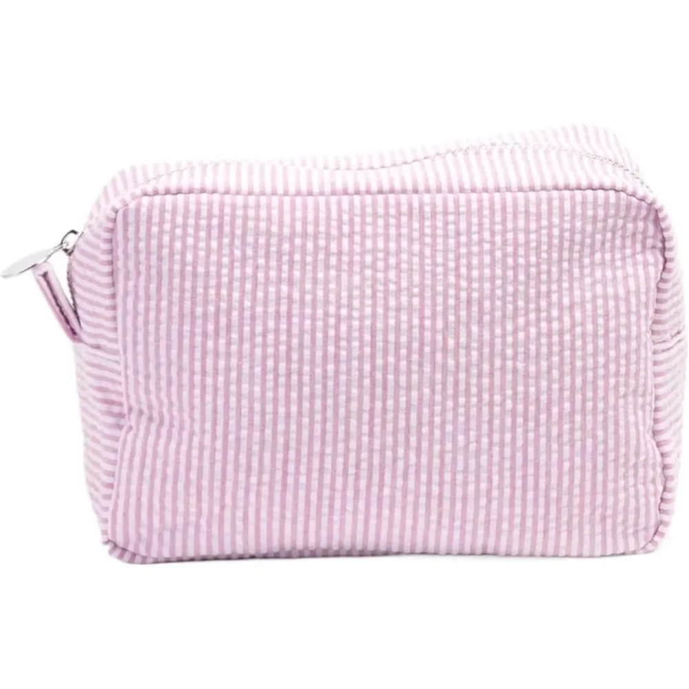 

Seersucker Ruffle Cosmetic Bags Striped Storage Make Up Bags for Women Lady with Zipper Travel Bag Makeup Bag