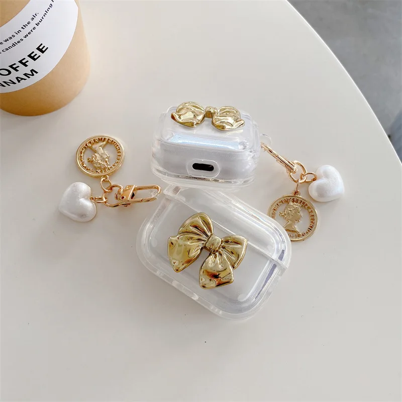 Luxury Golden Bow Earphone Case for Apple Airpods Pro2 Case for Airpods 3 3rd Generation AirPod 2 1 Case