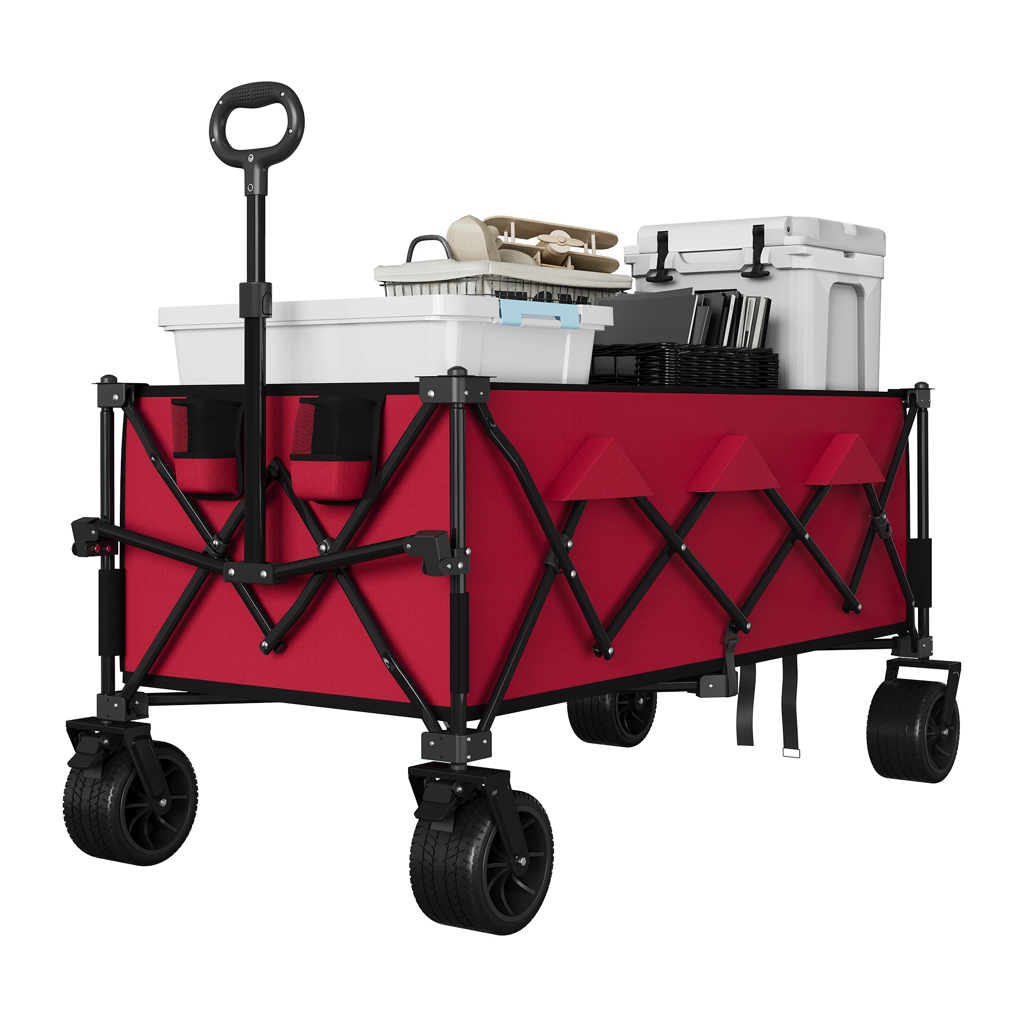52 Heavy Duty Collapsible Garden Wagon Cart Extra Large 350L Utility 460Lbs Capacity All Terrain Wheels Cup Holders Outdoor Beach Camping Lawn Use