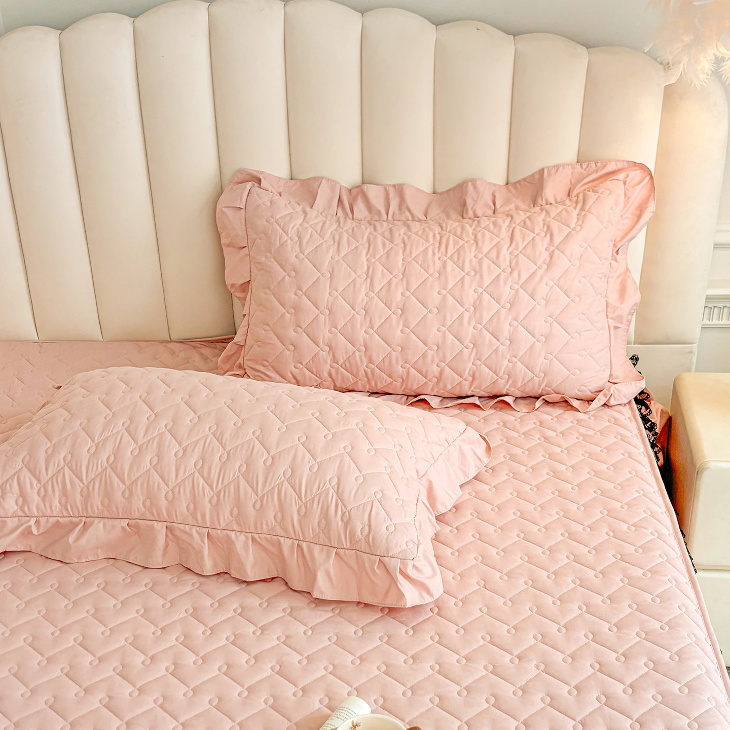2pcs Quilted Pillowcase Cover with Ruffles Solid Color Pillow Sham 48x74cm Thicken Cushion Cover Deorative Pillow Case for Home