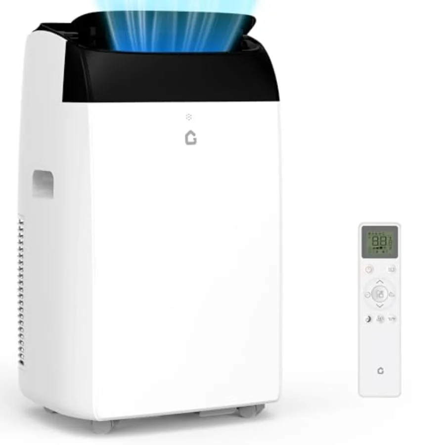 Portable air conditioner for bedroom and indoor use, aluminum housing, white, 14000 BTU cooling capacity for up to 750 sq.ft wi