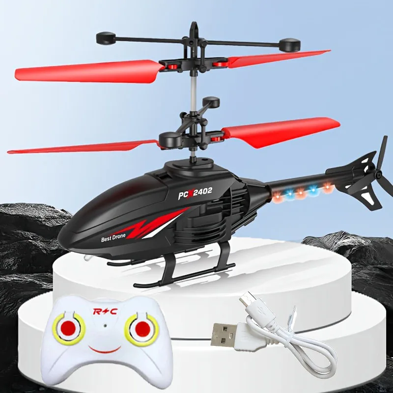 2 Channel Gesture Control Suspension Helicopter RC Remote Induction Aircraft With Charging LED Light Kids Toy for Boys