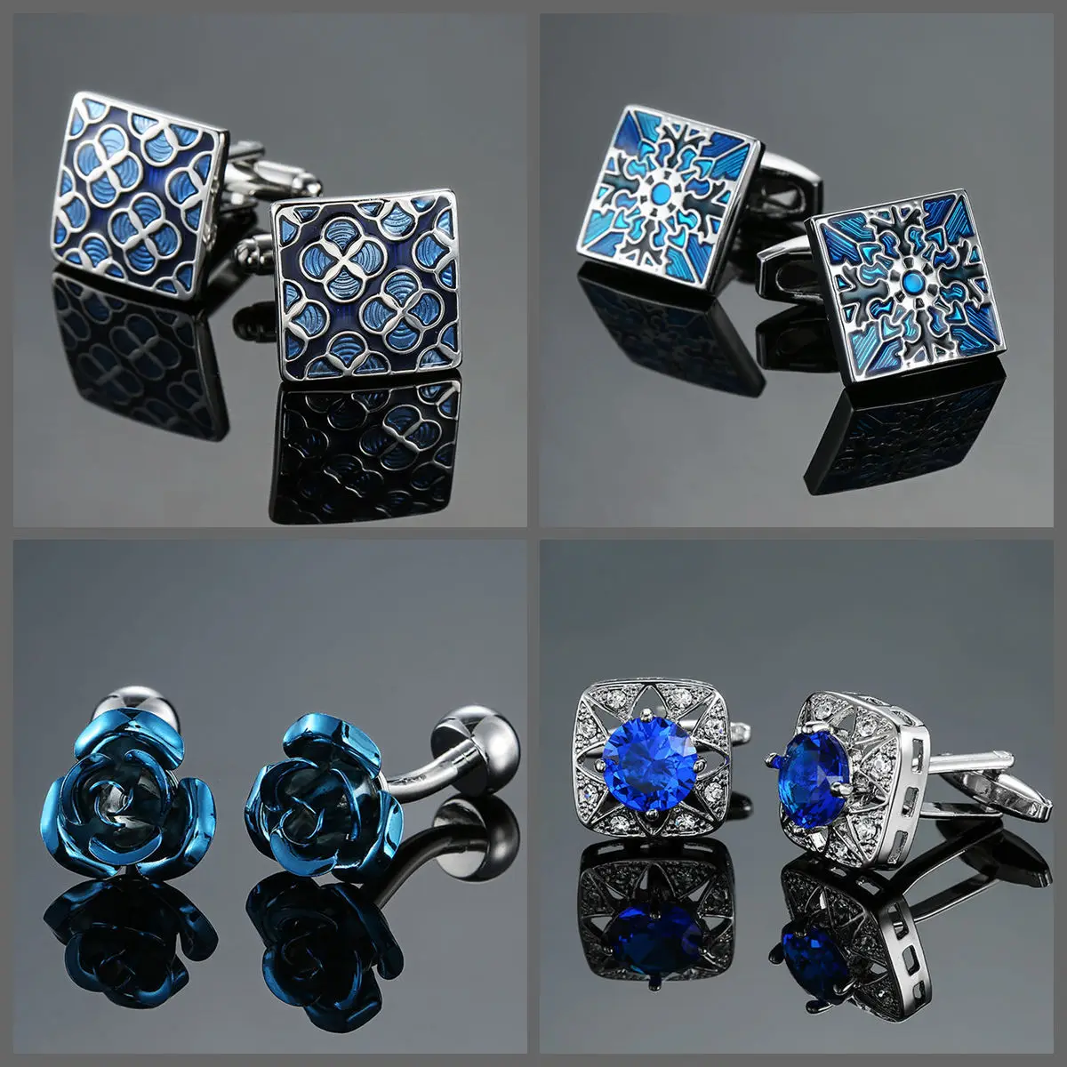Cufflinks For Men Luxury Blue Retro Metal Cuff Links Mens French Square Cuffs Button Shirts Business For Wedding Jewelry Gift