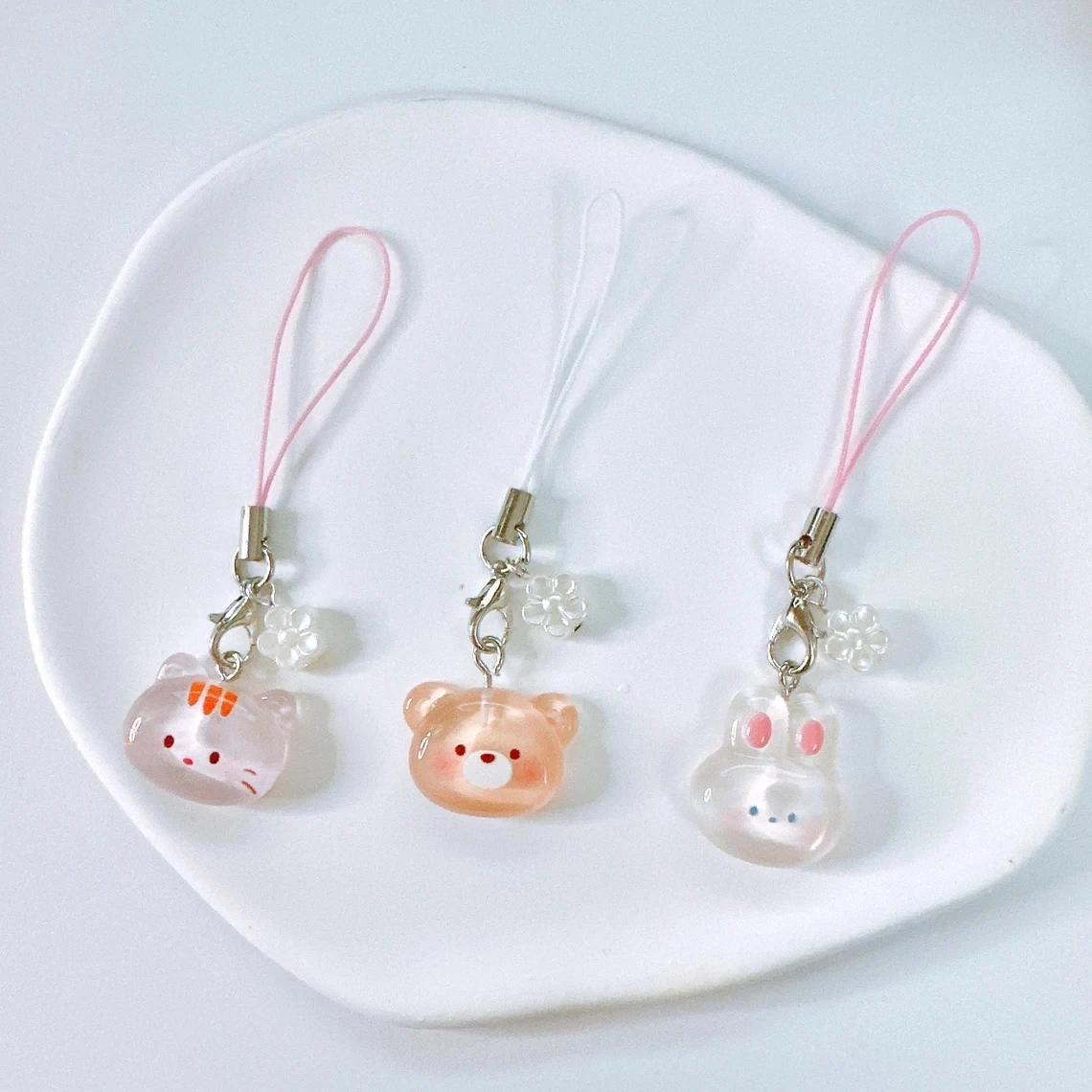 Handmade Cute Animal Phone Charm| Y2K Kawaii Keychains | Transparent Jelly Aesthetic Gift Accessories AirPods strap strings