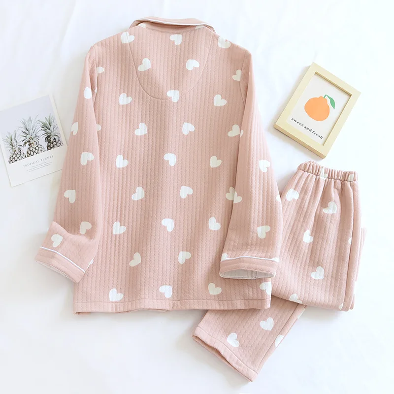 Fdfklak Air Cotton Winter Thicken Home Clothes Sleepwear Women Set Long-Sleeved Trousers Two-Piece Pajamas Suit Loungewear