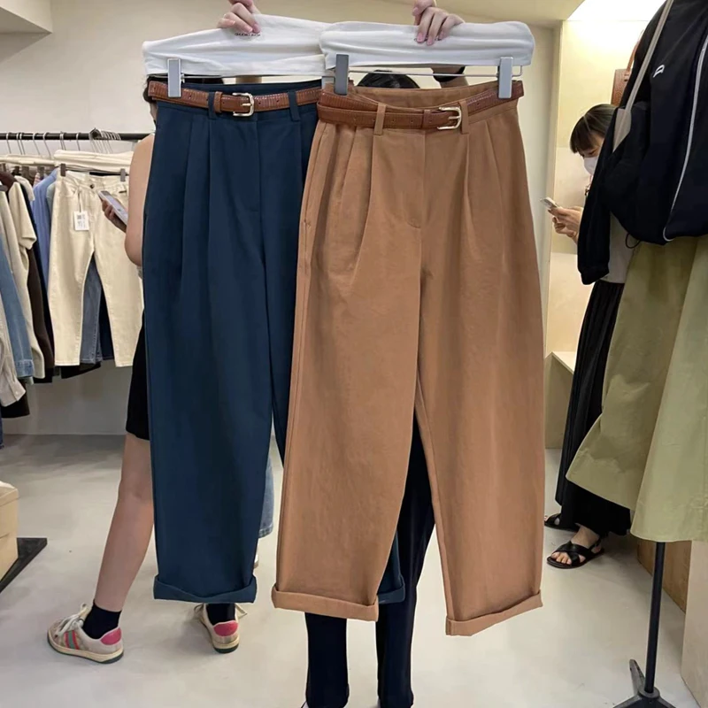 High Waist Straight Leg Pants Women's Cuffed Wide Leg Pants Early Autumn New Khaki Workwear Casual Suit Pants Trendy