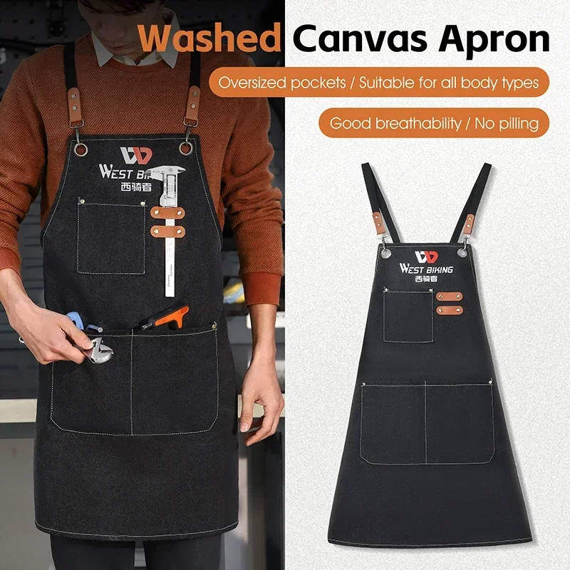 WEST BIKING Bicycle Repair Maintenance Aprons With Pockets For Workshop Technician Kitchen Restaurant Canvas Apron Work Uniform