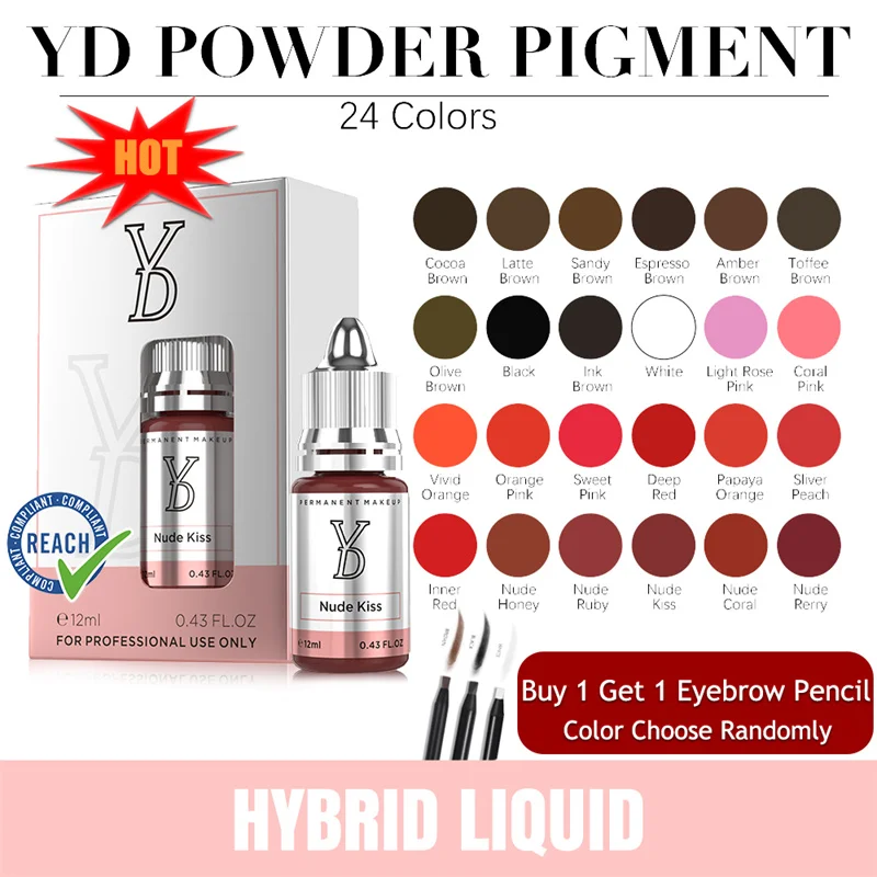 YDPMU Powder Liquid Pigment 12ML Lip Eyebrow Eyelines Tattoo Ink Fast Coloring Professional Semi Permanent Makeup Supplies 1Pc