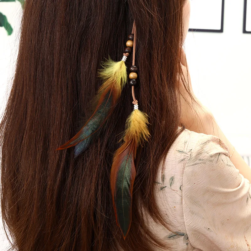 New Fashion personality Boho Colorful Feather Hair Clip for Women Indian Hippie Headpieces Feather Hair Rope Headband Headwear