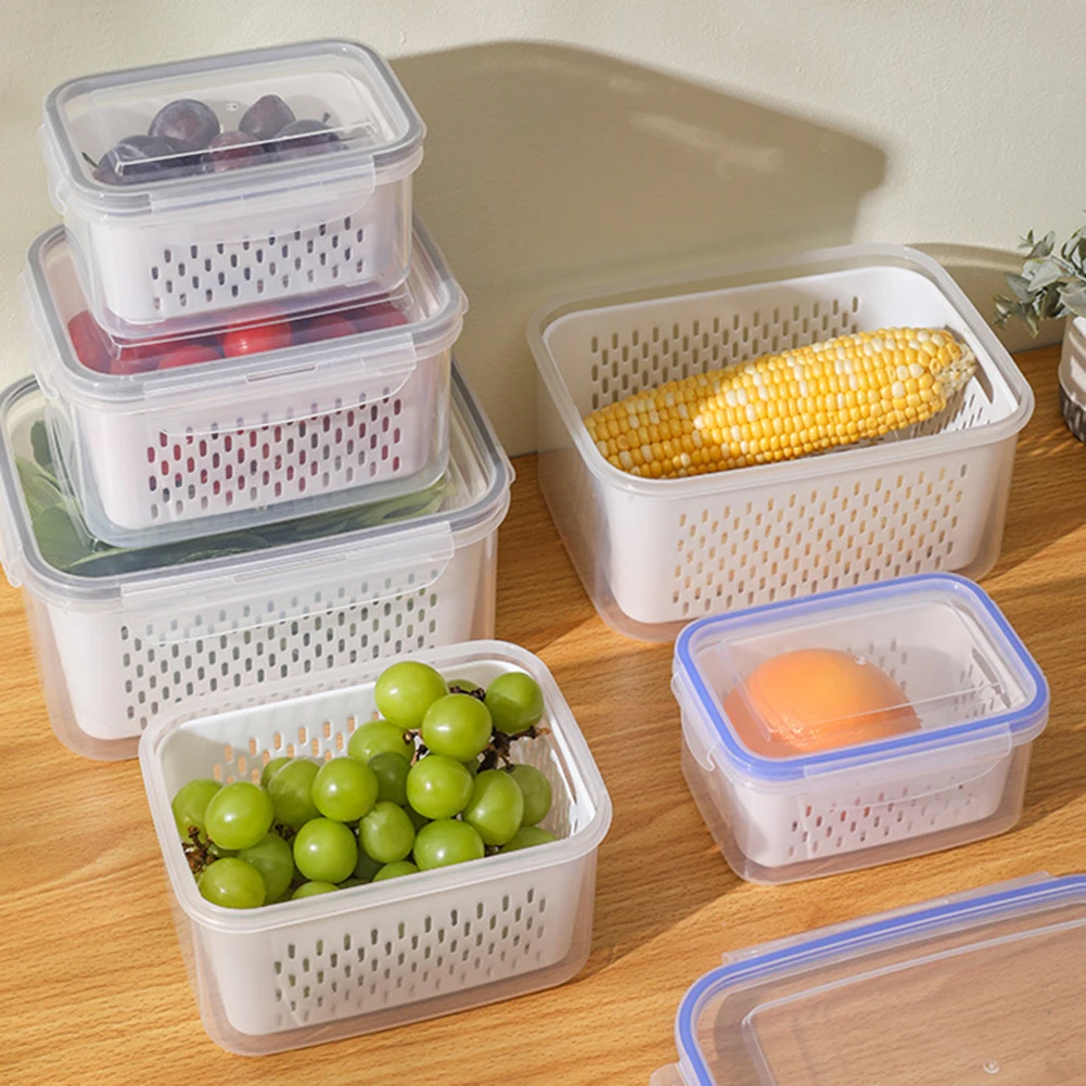 3 In 1 Fruit Storage Containers For Fridges With Drain Basket Stackable Design Storage Box Removable Colander Keep-Fresh Longer
