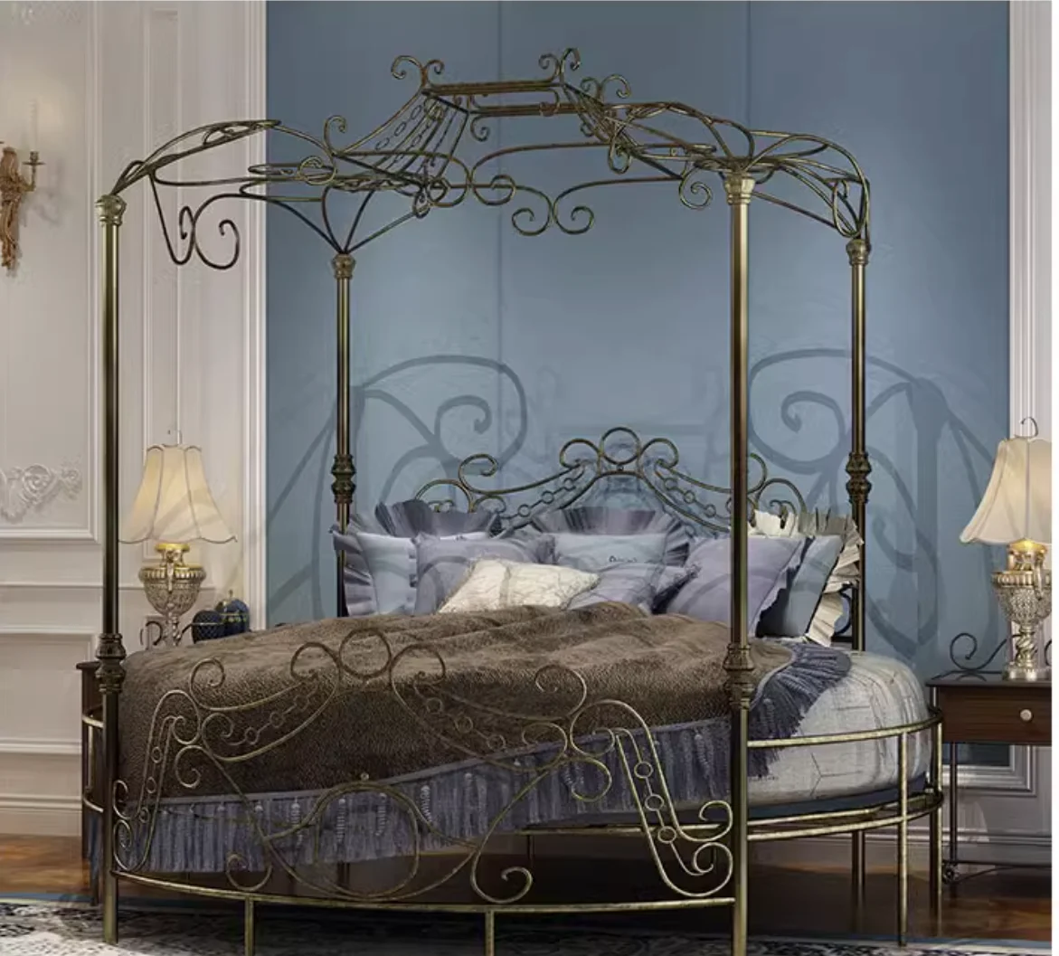 Wrought iron bed European Princess round bed couple bed retro style bed iron frame bed