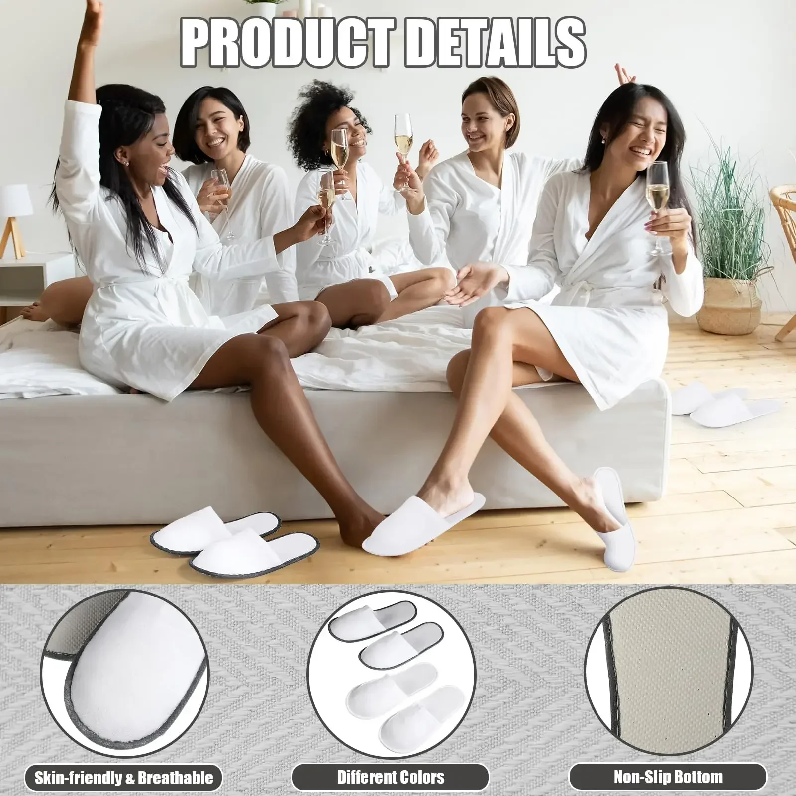 10-240Pairs SPA Disposable Slippers for Hotel Guests Bulk Closed Toe Non-Slip House Slippers Comfort Brushed Plush Party Slipper