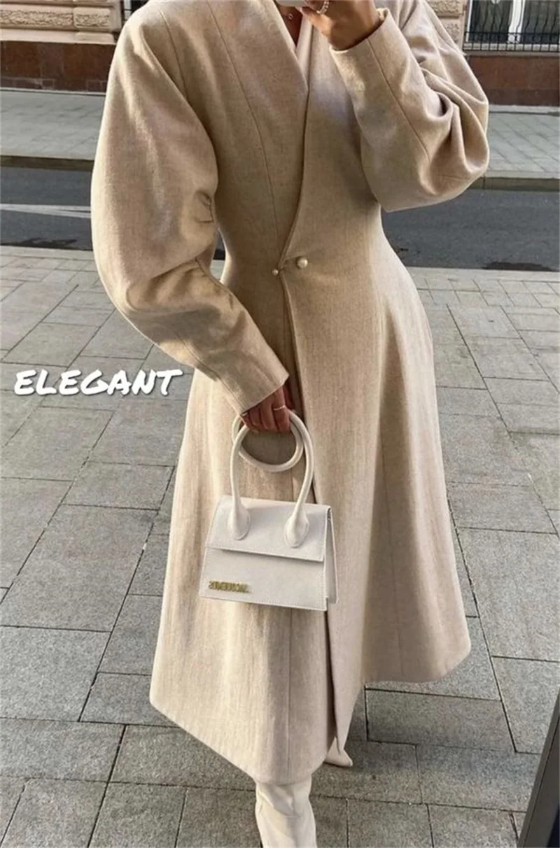 Inverno cashmere feminino terno blazer longo casaco de lã branco e camelo formal casual trench coat jaqueta feminina feito sob encomenda