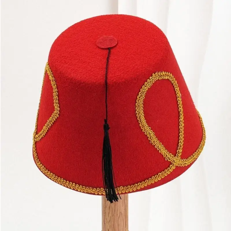652F Moroccan Unique Hat Durability Traditional Craftsmanship Hat Tassels Pattern Hatfor Trendsetters and Culture Enthusiasts