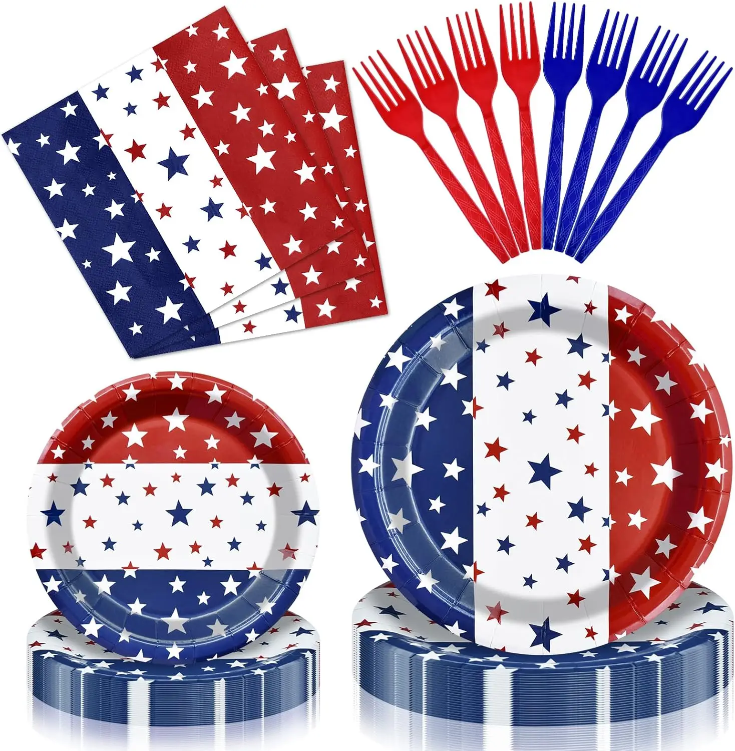 

96 Pieces Patriotic Tableware Set Party Supplies - American Flag Pattern Disposable Dinnerware with Paper Plates, Napkins
