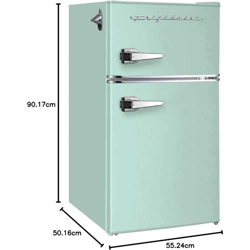 MINT EFR840 Mini frigo retrò con congelatore e apribottiglie laterale-piccolo frigorifero a 2 porte per ufficio Bar o dormitorio universitario