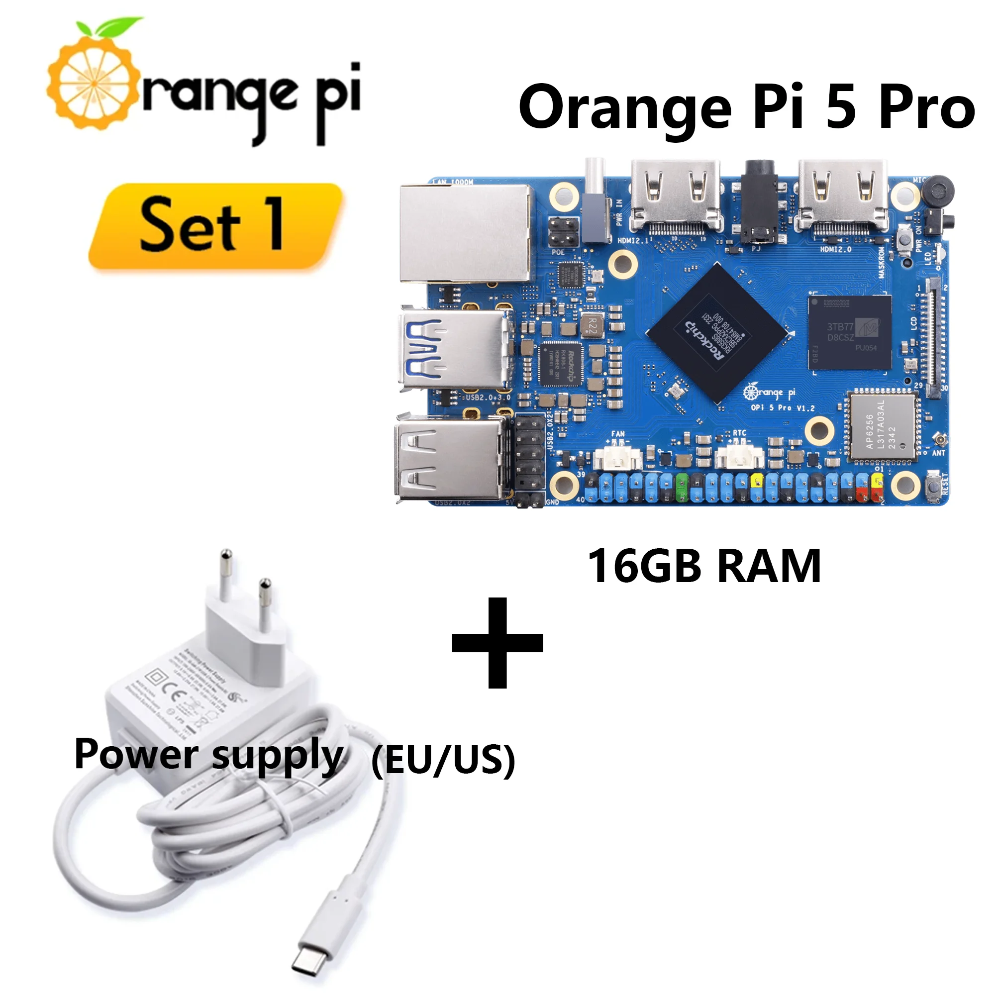 Orange Pi 5 Pro 16 Go de RAM avec alimentation, ordinateur monocarte RK3588S LPDDR5 Wifi5-BT5, carte de développement Orange Pi 5 Pro