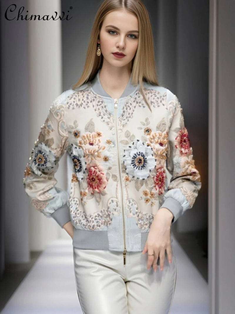 

2024 New Popular European Heavy Industry Rhinestone Embroidered Baseball Jersey Casual Jacket High-end Jacket For Women