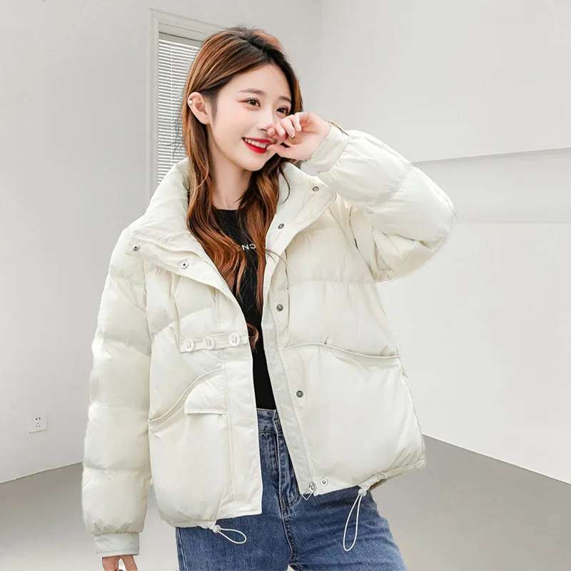 شتاء جديد المرأة فضفاضة تناسب بطة بيضاء أسفل سترة منفوخة ثلاثة أزرار الوقوف طوق معطف قصير دافئ عصري الترفيه نمط #3