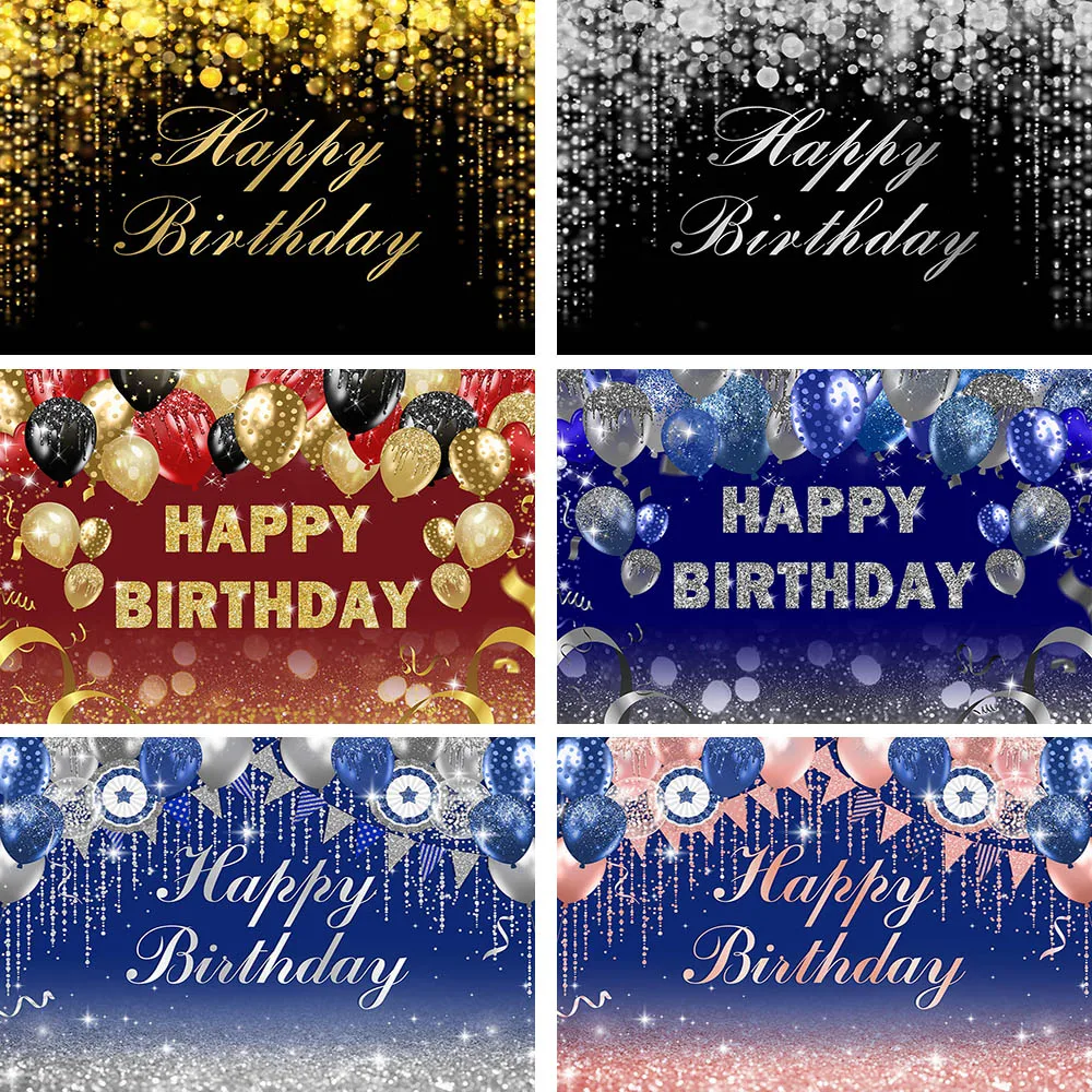 

Happy Birthday Backdrops for Photography Glitter Balloon Confetti Banner Party Cake Table Photographic Studio Photo Backgrounds