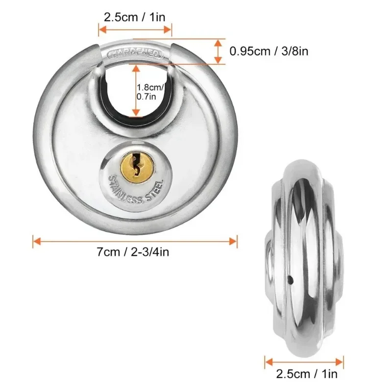 Imagem -06 - Redondo Fechadura com Chave Cadeado de Segurança Resistente Fechadura da Porta do Gym ao ar Livre Ferramentas Home Anti-roubo 70 mm Aço Inoxidável