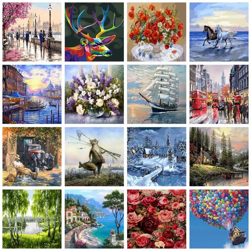

CHENISTORY Painting By Numbers Tree Landscae On Canvas With Frame Diy Kit For Adults Drawing Picture Of Coloring By Numbers
