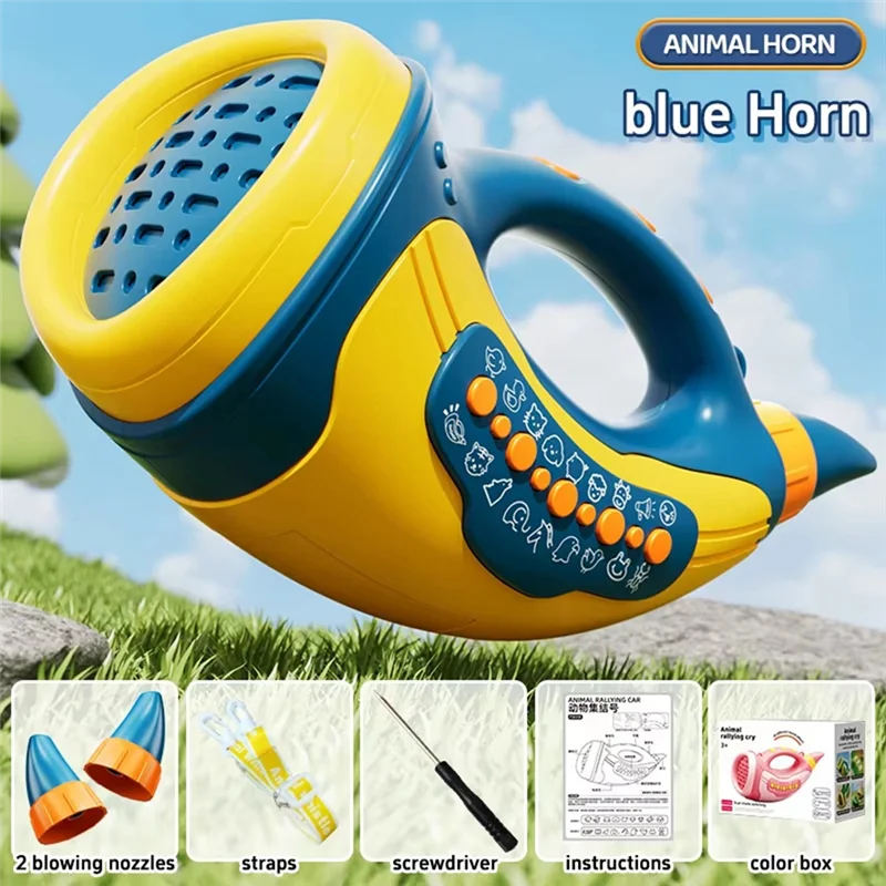 B29C-Kids Musical Blow Horn With 30 Animal Sounds Sound Amplifier Toy For Lung Capacity&Fun Play Birthday Gift