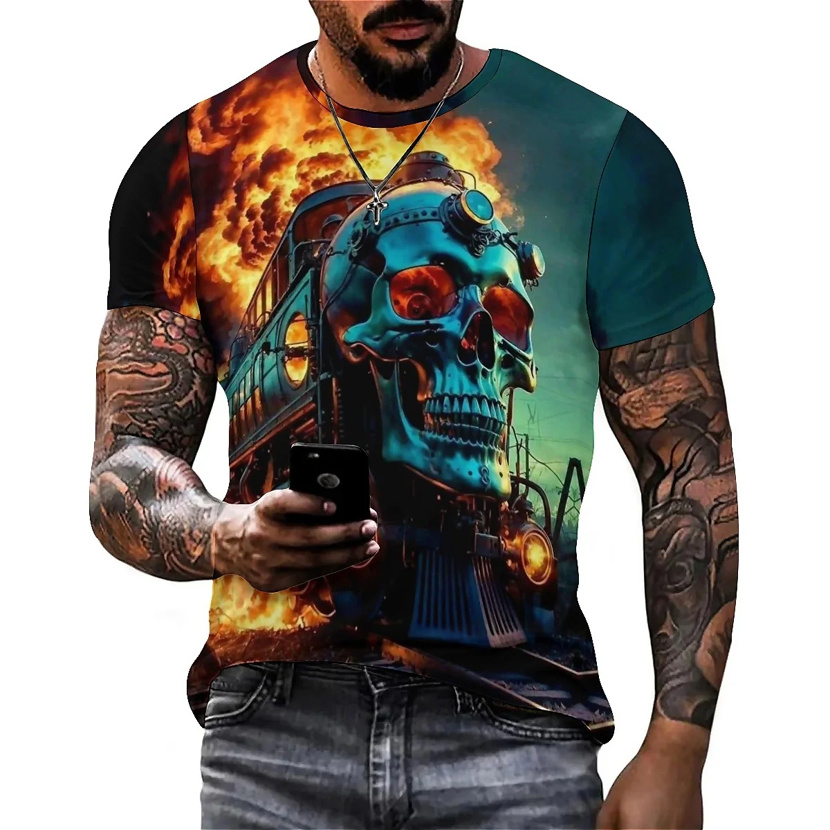 

Fashionable Loose Hip-Hop Style Men's 3D Printed Short-Sleeve T-Shirt - 3D Shirt-Style Top