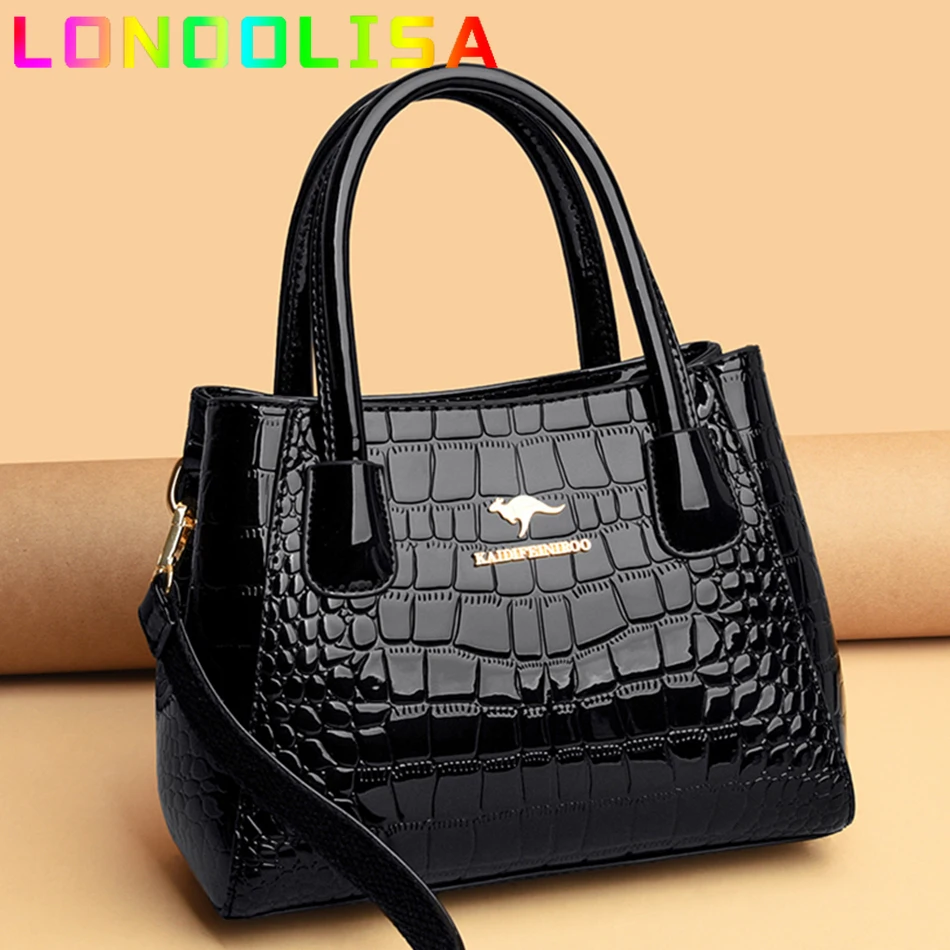 2024 Women Bags Designer Luxury Patent Leather Shoulder Sac Crocodile Pattern Handbags Purses Ladies Crossbody Bucket Sac A Main