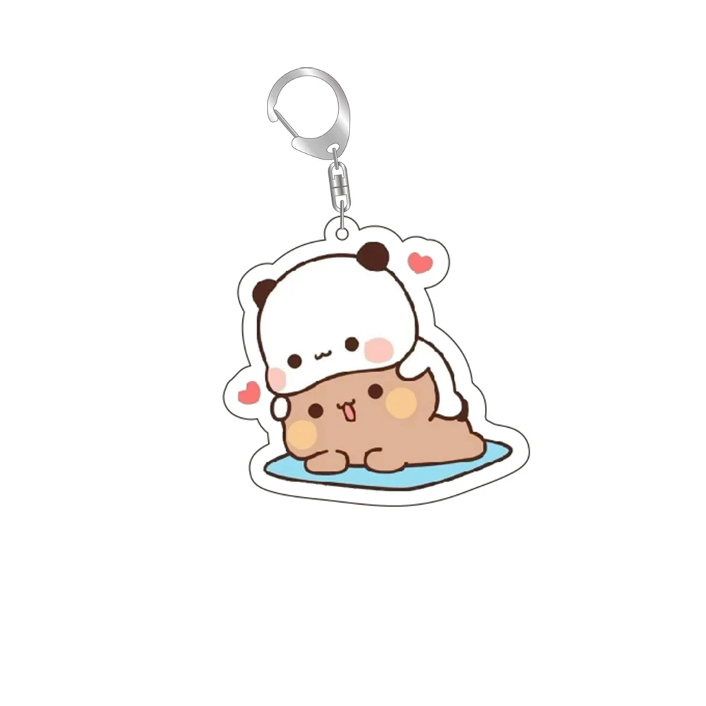 Anime Dudu Bubu Key Chain Super Cute Couple White and Grey Couple Bear Panda Acrylic Keychains Ring for Accessories Bag Pendant