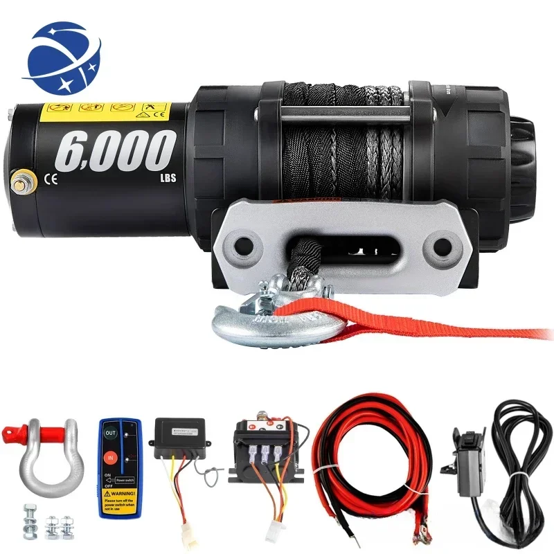 Electric Winch 6000lb Load Capacity Truck Winch Synthetic Rope with Wireless Remote Control,ATV UTV Off Road