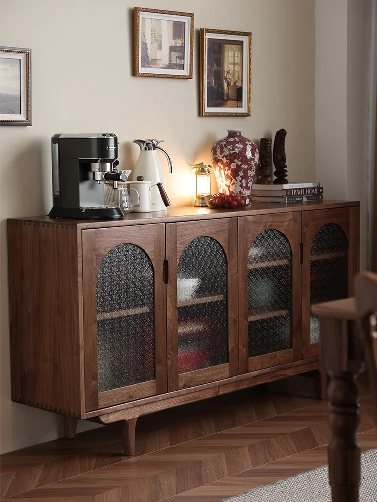 

Customizable North American Black Walnut French Medieval Dining Side Cabinet Solid Wood Storage Cabinet Simple Living Room
